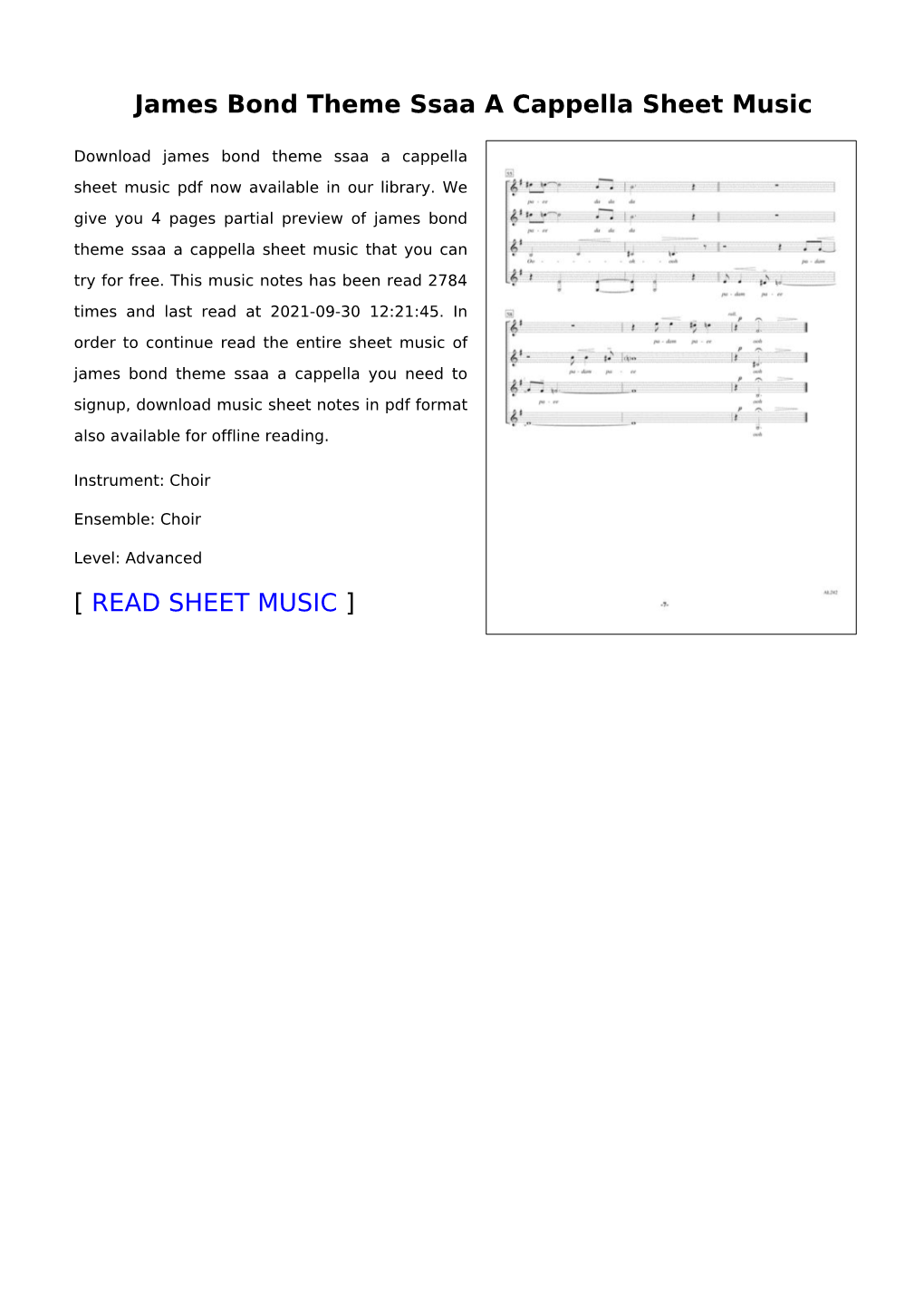 James Bond Theme Ssaa a Cappella Sheet Music