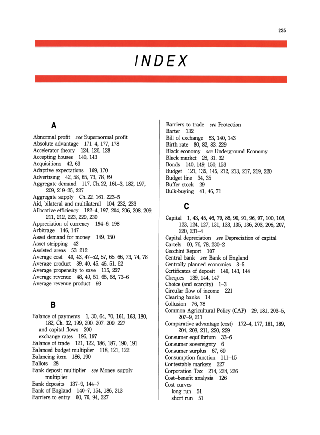 Abnormal Profit See Supernormal Profit Absolute Advantage 171-4, 177, 178 Accelerator Theory 124, 126, 128 Accepting Houses 140