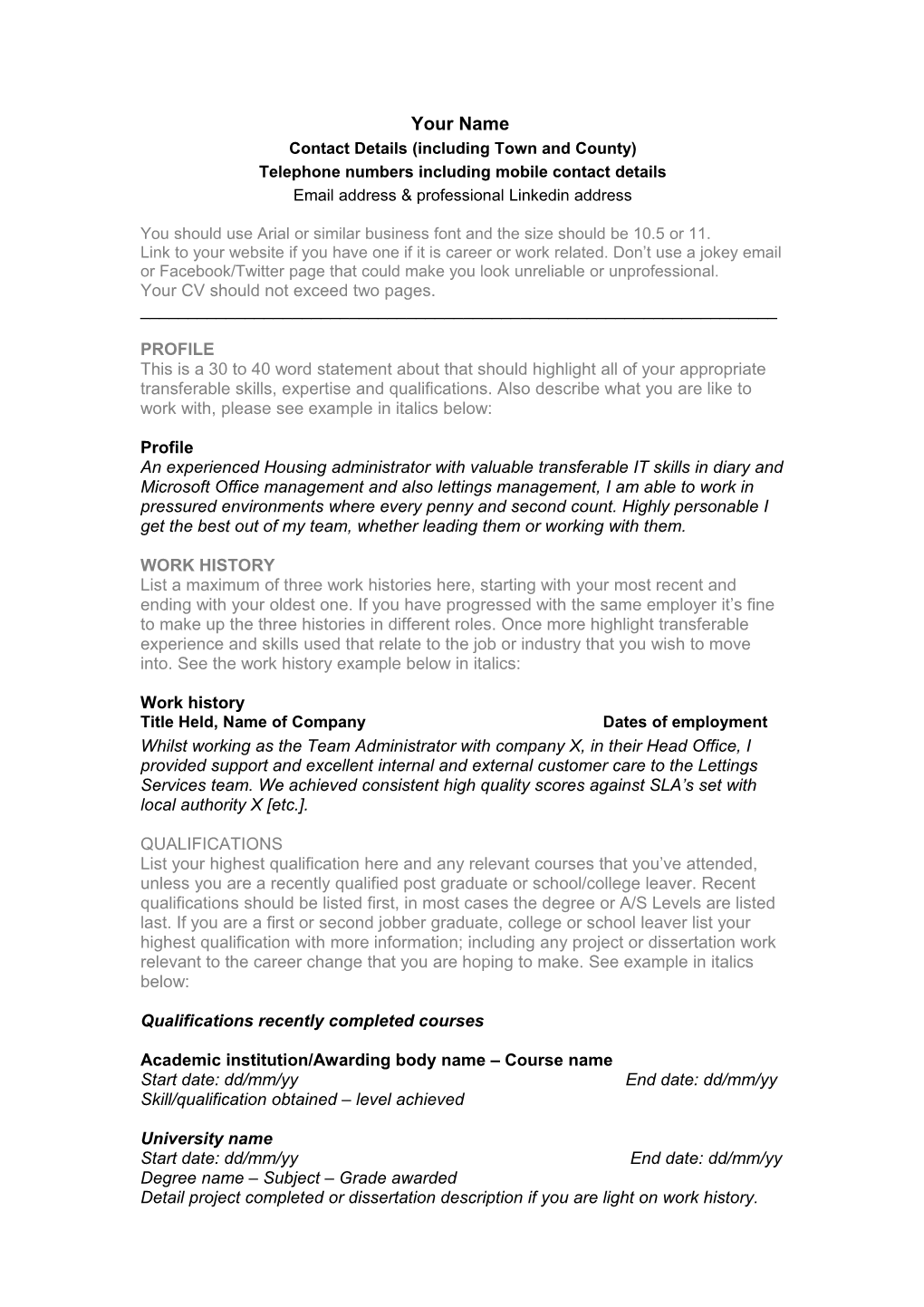 Career Changer CV Guardian Jobs CV Template