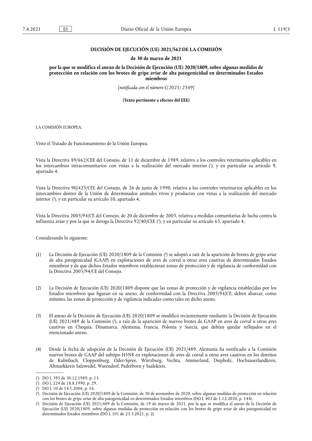 (UE) 2021/562 DE LA COMISIÓN De 30 De Marzo De 2021