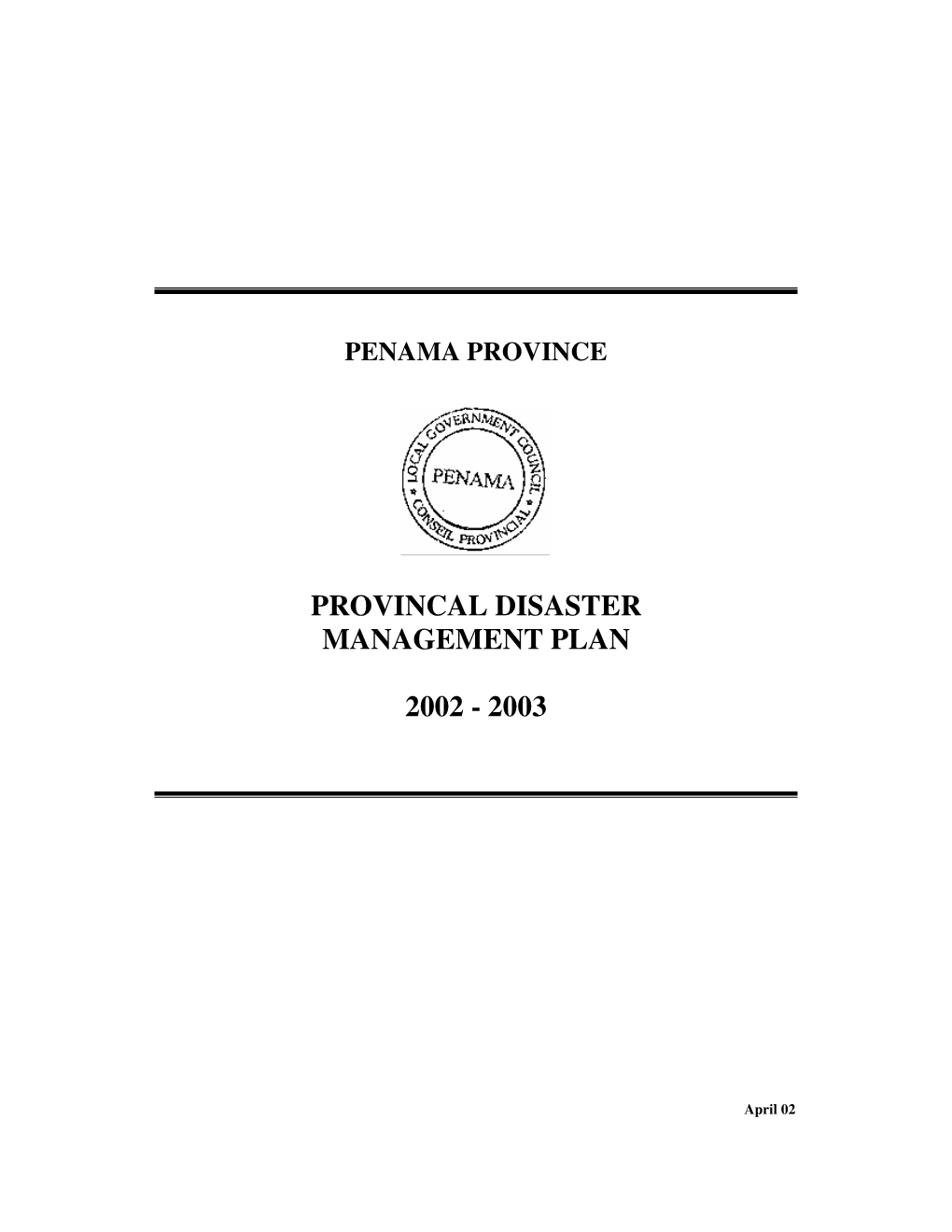 Provincal Disaster Management Plan 2002