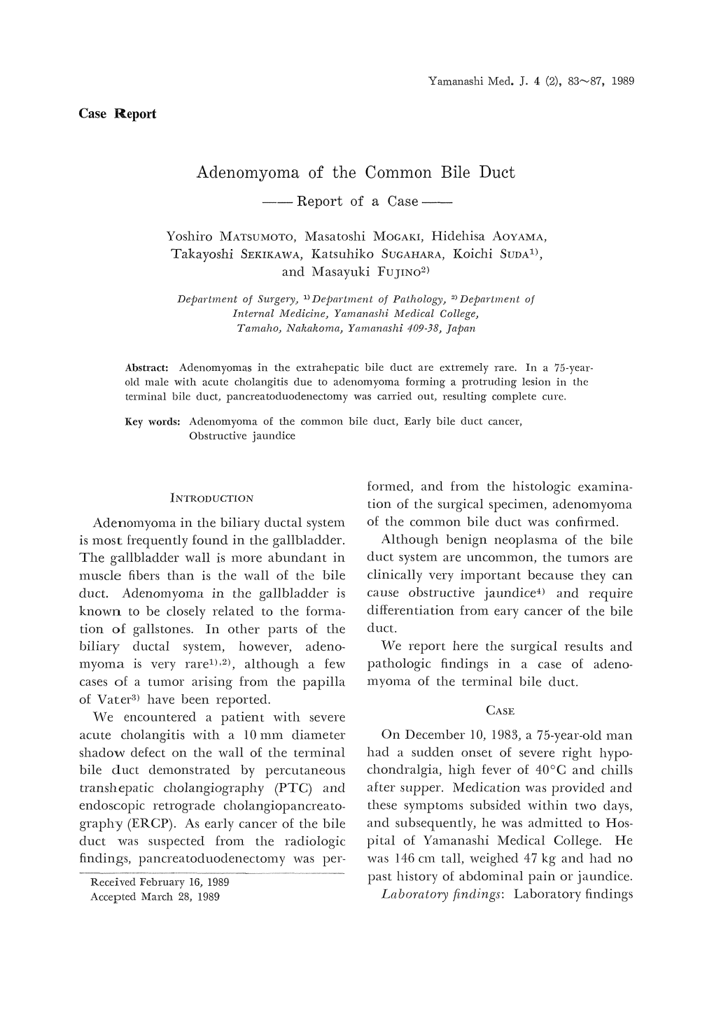 Aderomyoma of the Common Bile Duct --Report of a Case