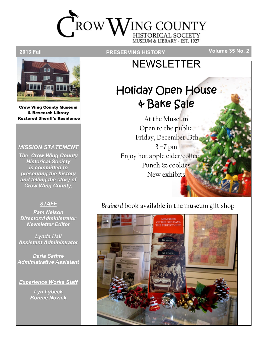 NEWSLETTER Holiday Open House & Bake Sale