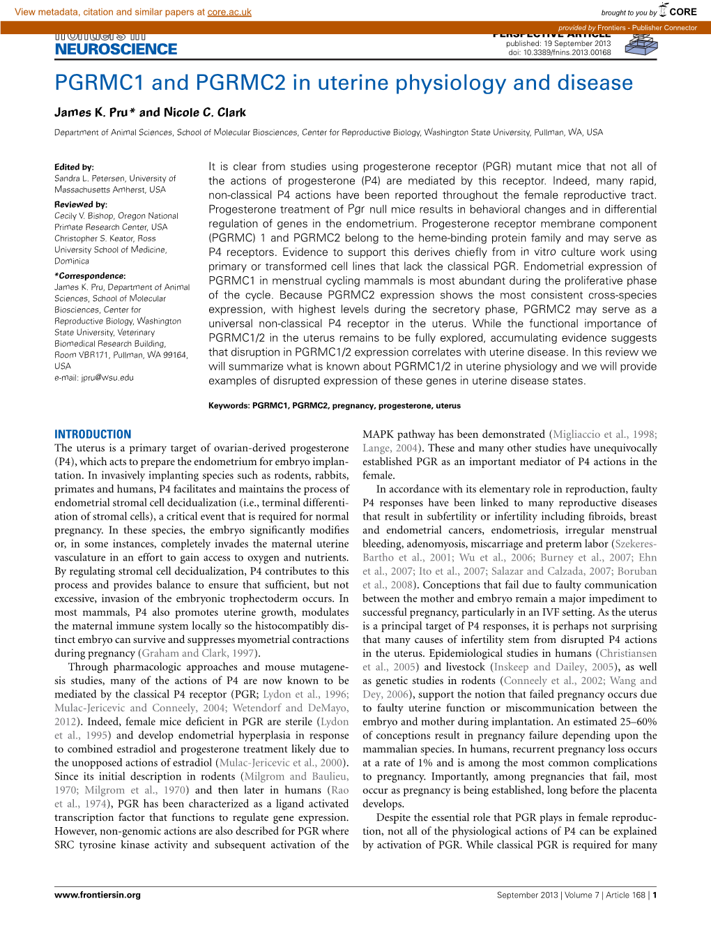 PGRMC1 and PGRMC2 in Uterine Physiology and Disease