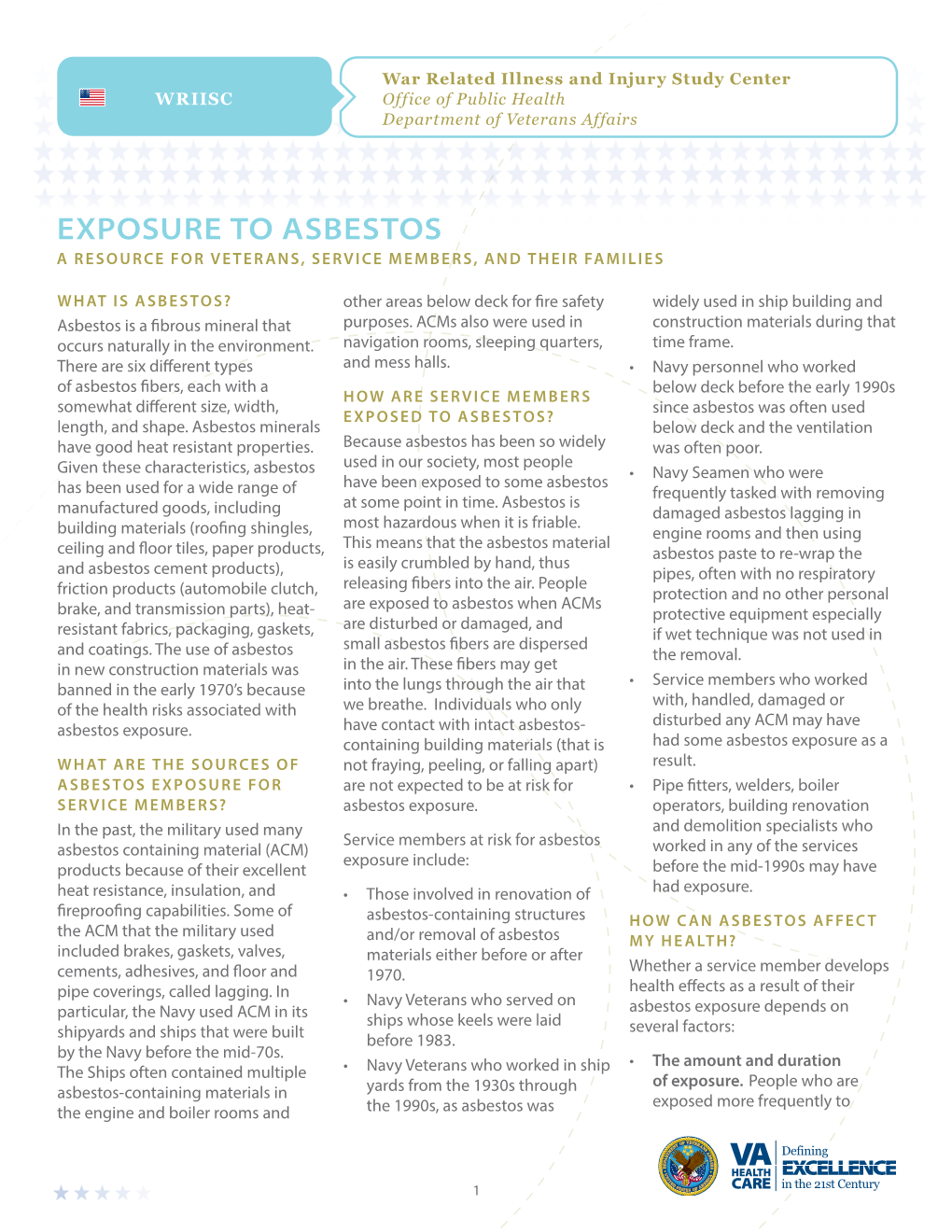 Exposure to Asbestos a Resource for Veterans, Service Members, and Their Families