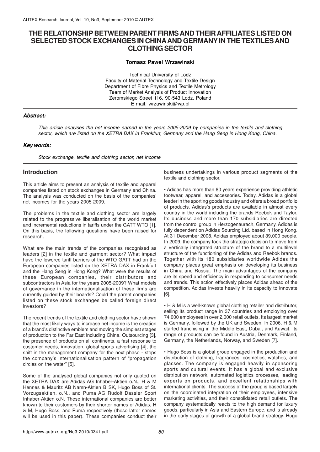 The Relationship Between Parent Firms and Their Affiliates Listed on Selected Stock Exchanges in China and Germany in the Textiles and Clothing Sector