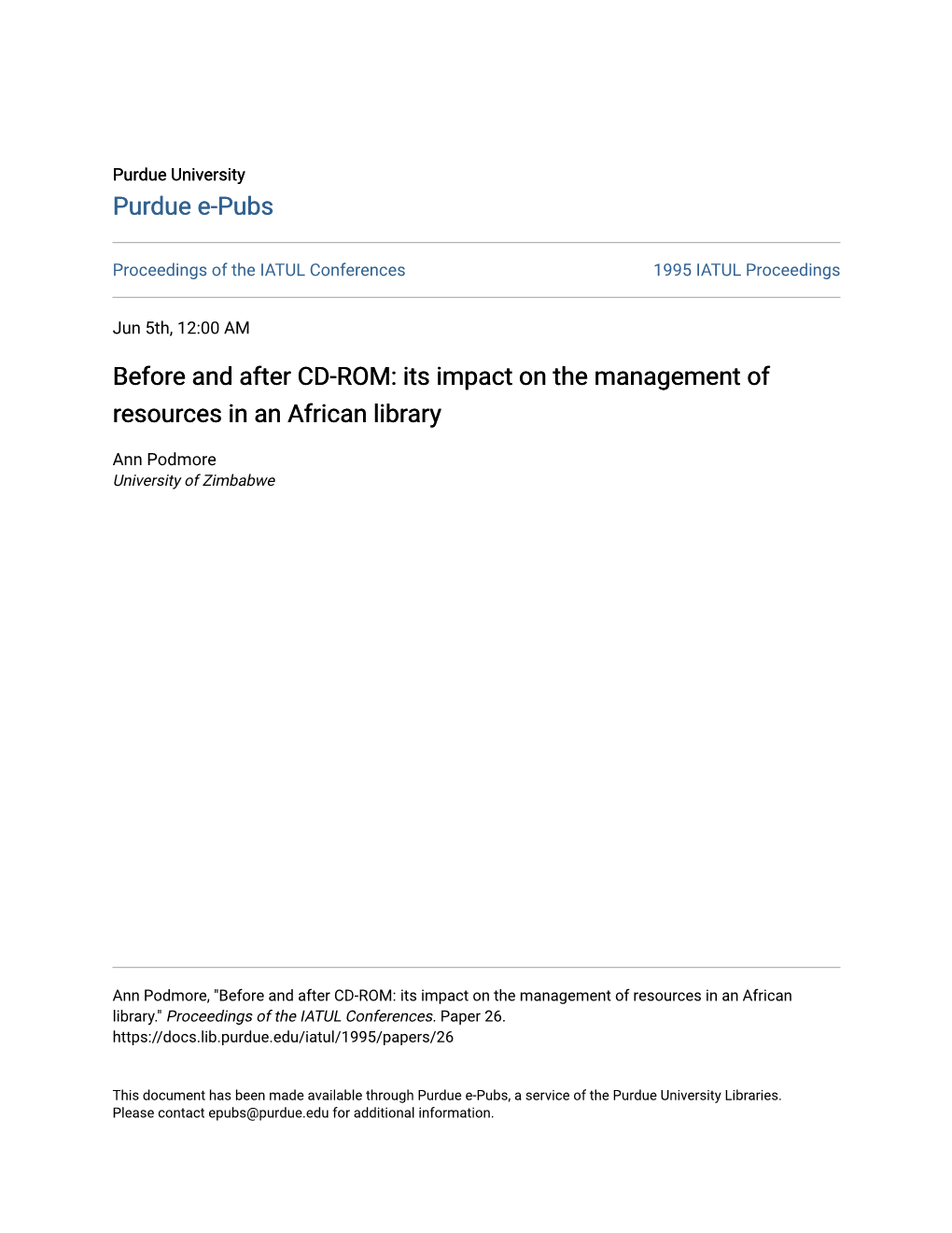 Before and After CD-ROM: Its Impact on the Management of Resources in an African Library