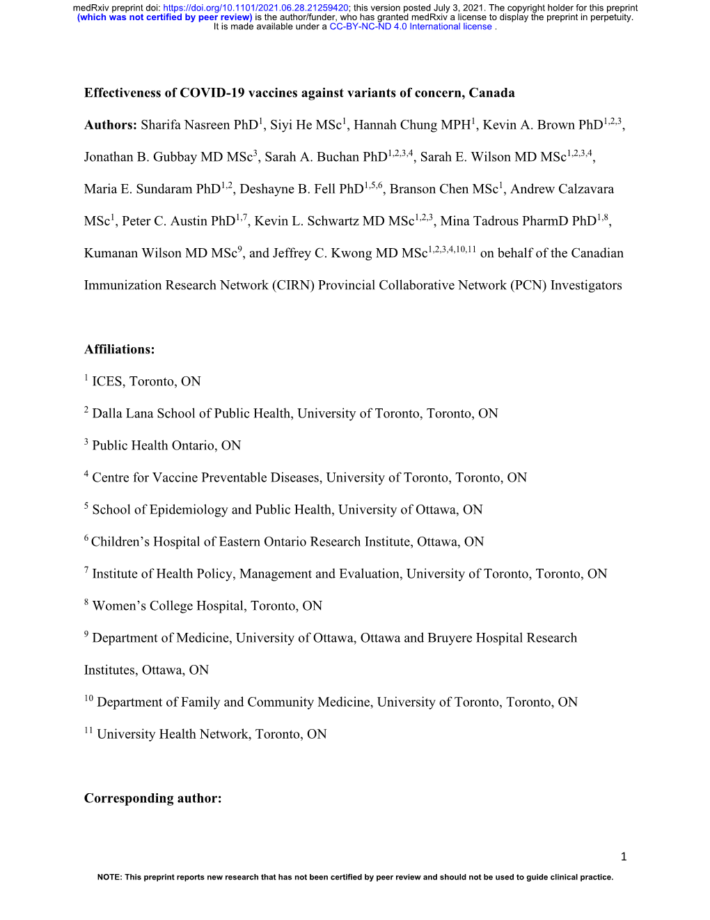 Effectiveness of COVID-19 Vaccines Against Variants of Concern, Canada