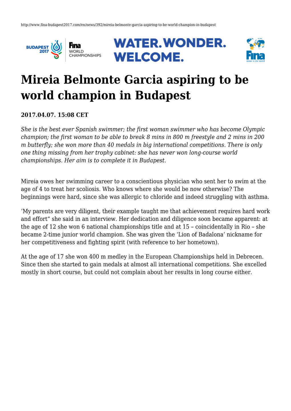 Mireia Belmonte Garcia Aspiring to Be World Champion in Budapest