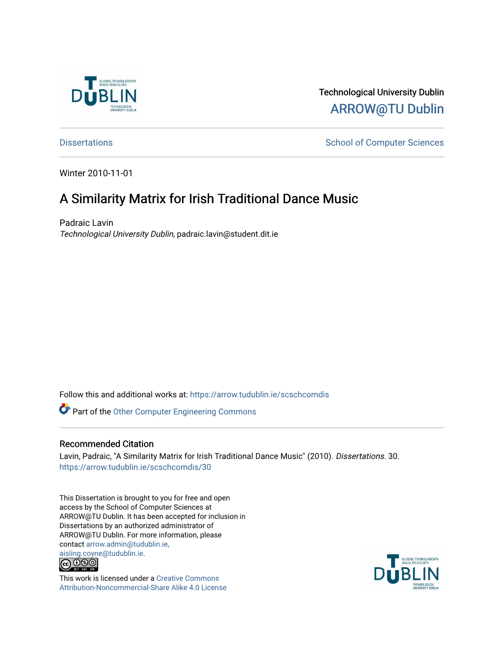 A Similarity Matrix for Irish Traditional Dance Music