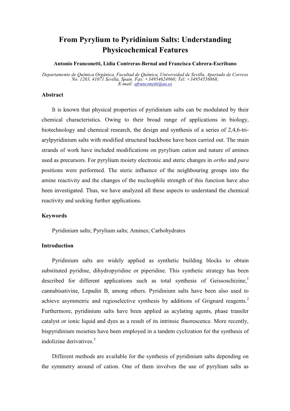 From Pyrylium to Pyridinium Salts: Understanding Physicochemical Features