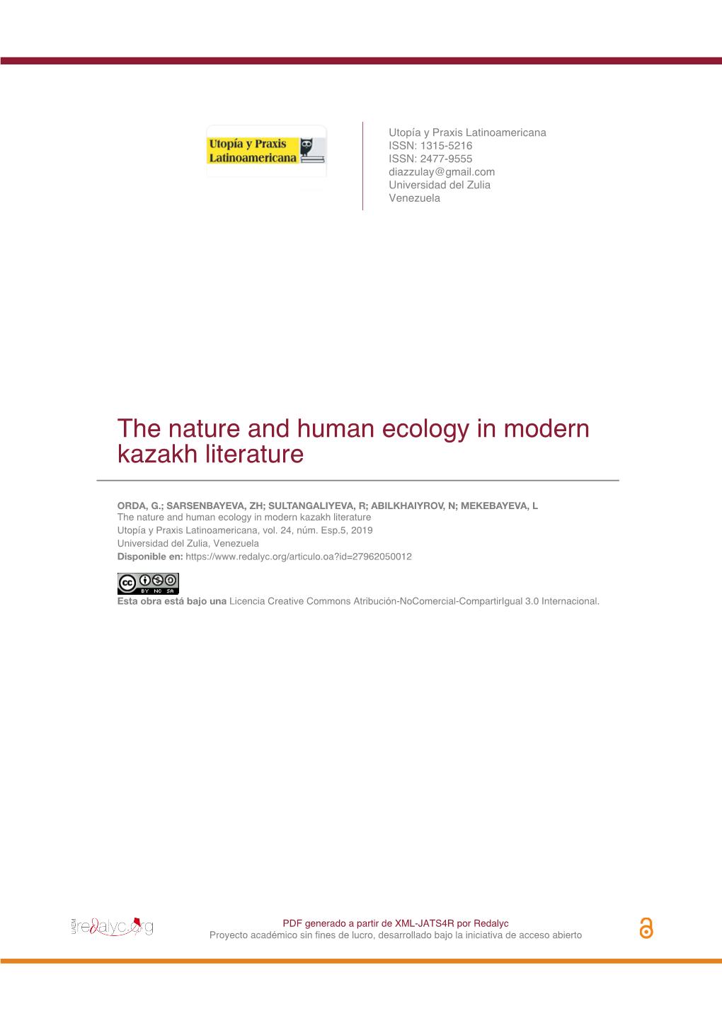 The Nature and Human Ecology in Modern Kazakh Literature