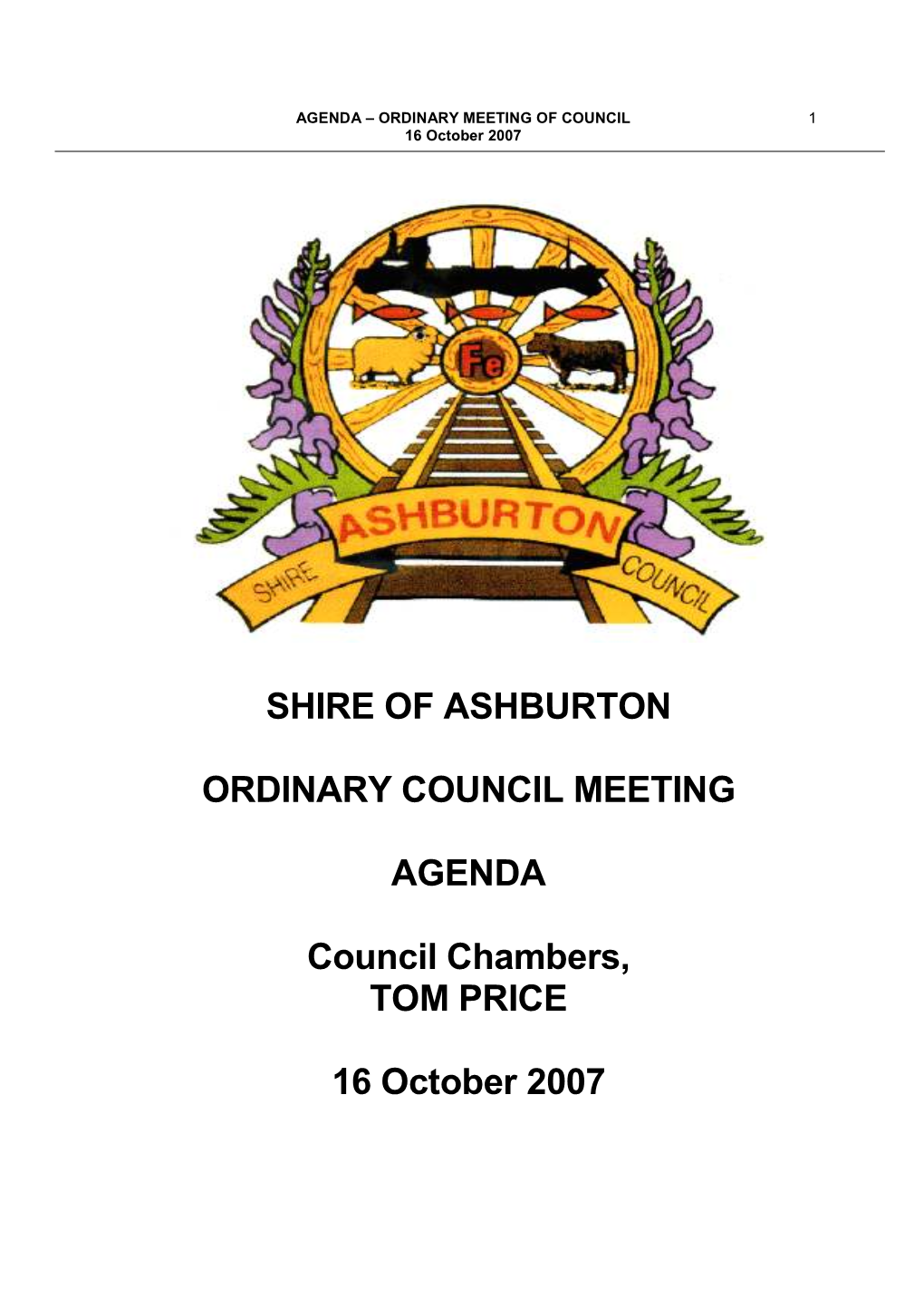 Shire of Ashburton Ordinary Council Meeting Agenda