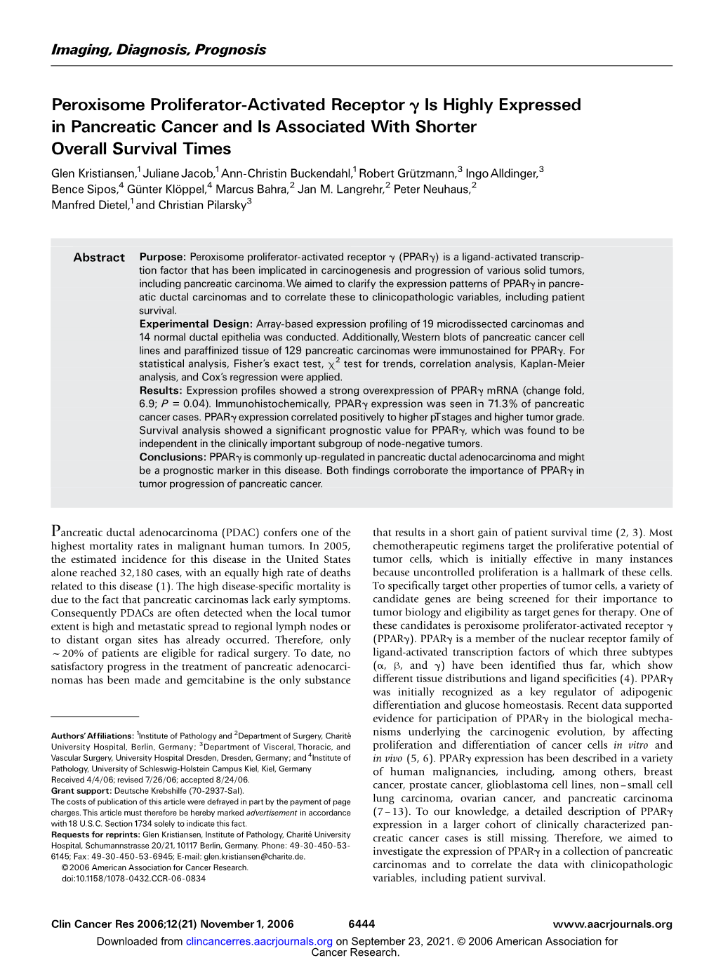 Peroxisome Proliferator-Activated Receptor ; Is Highly Expressed In