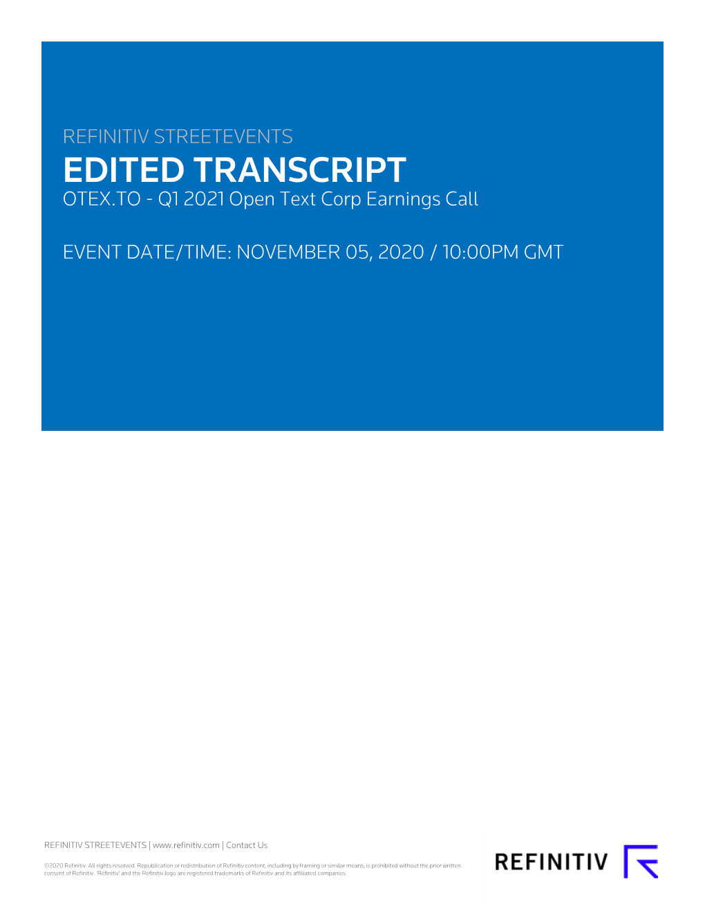 Q1 2021 Open Text Corp Earnings Call on November 05, 2020 / 10