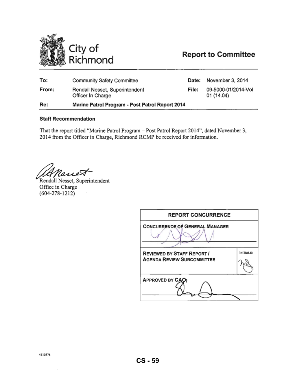 Richmond Report to Committee
