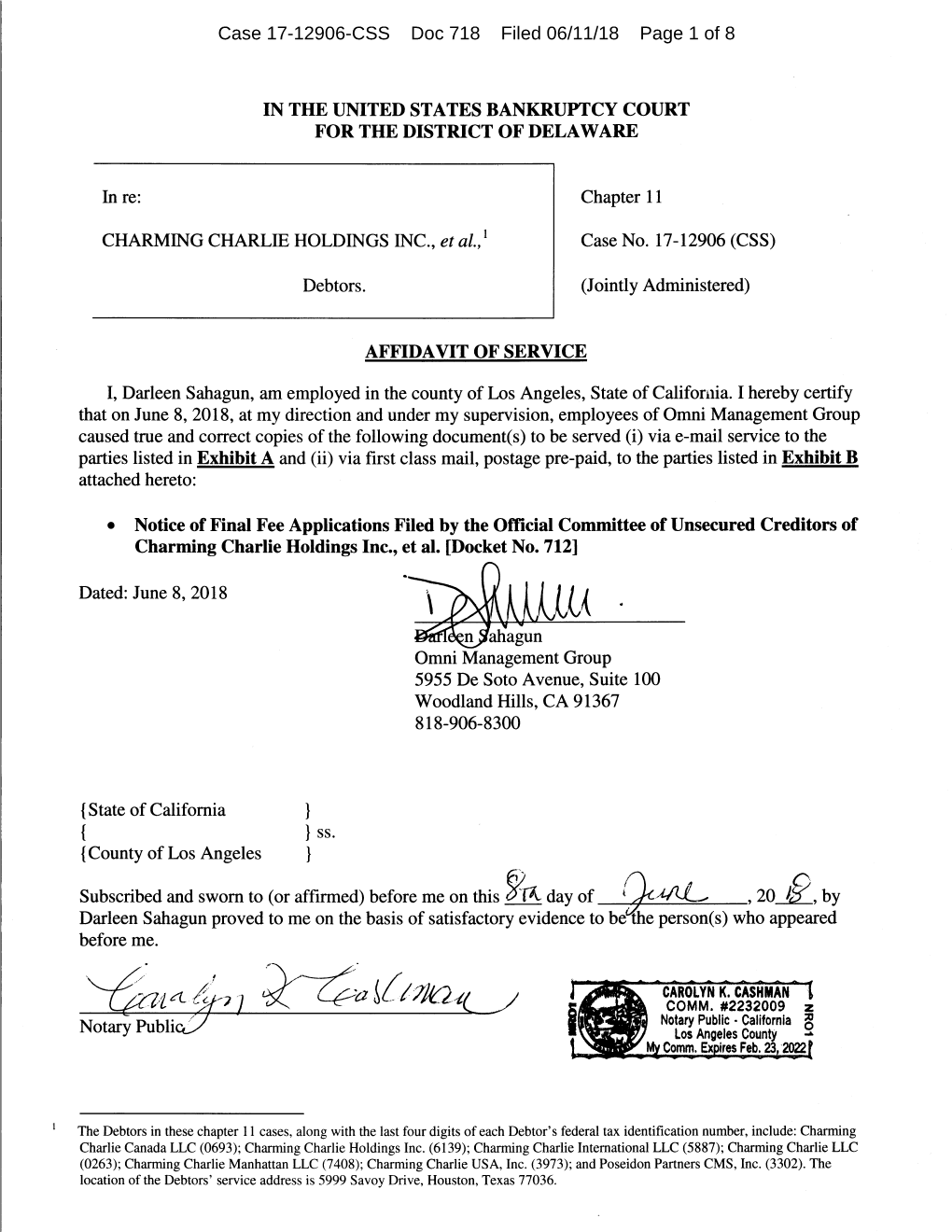 Case 17-12906-CSS Doc 718 Filed 06/11/18 Page 1 of 8 Case 17-12906-CSS Doc 718 Filed 06/11/18 Page 2 of 8