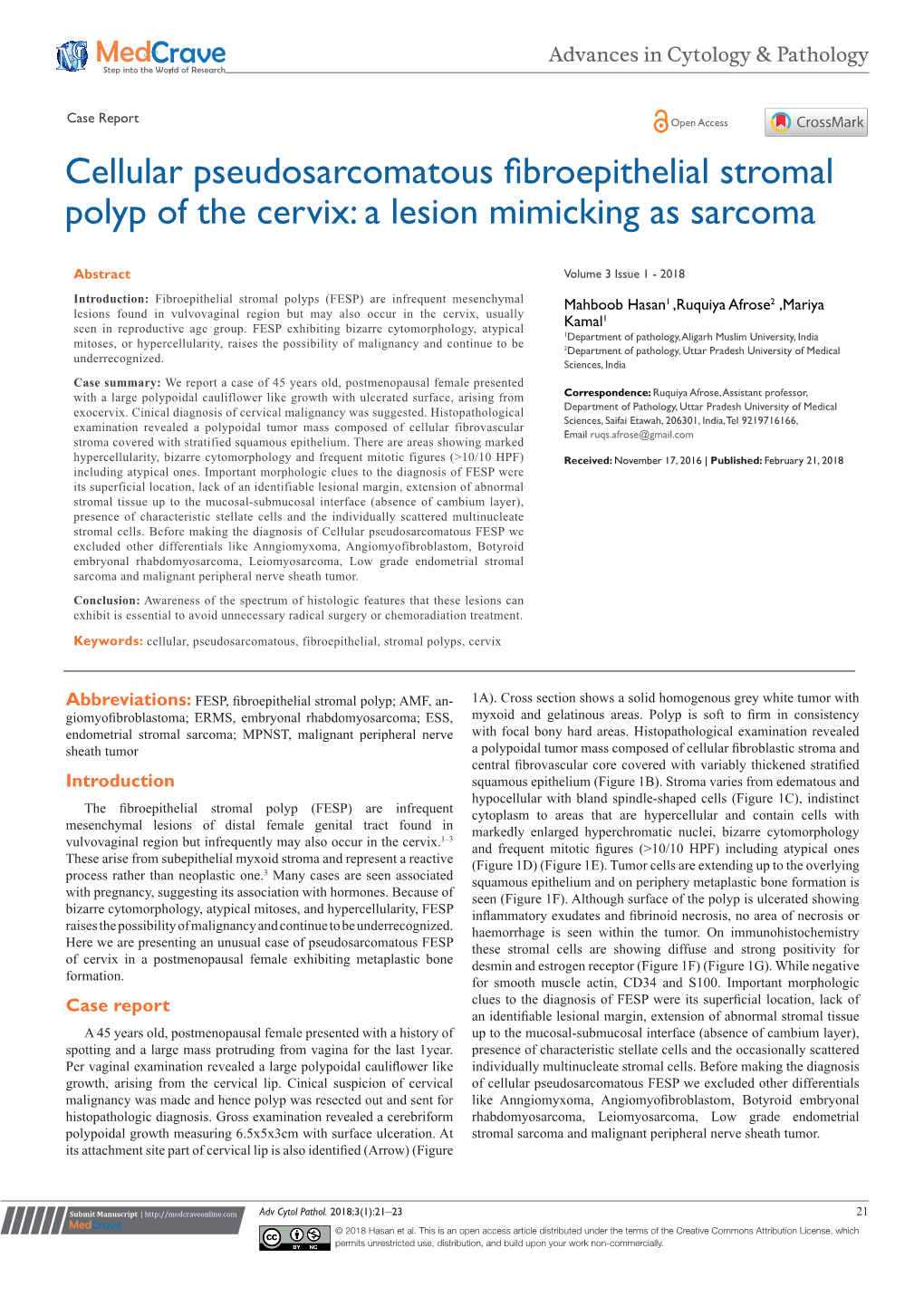 Cellular Pseudosarcomatous Fibroepithelial Stromal Polyp of the Cervix: a Lesion Mimicking As Sarcoma