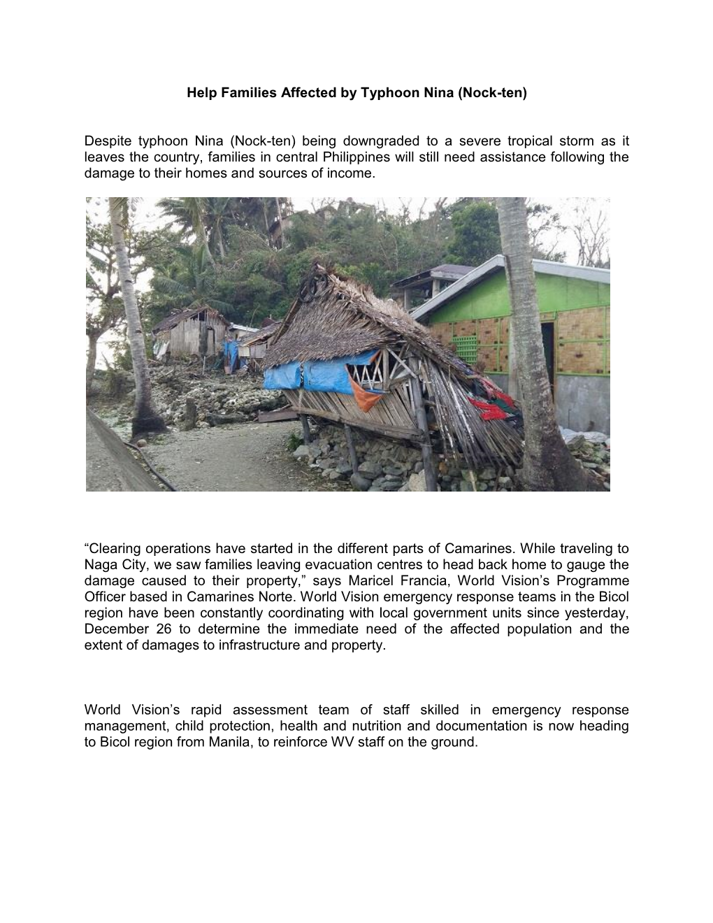 Help Families Affected by Typhoon Nina (Nock-Ten) Despite Typhoon