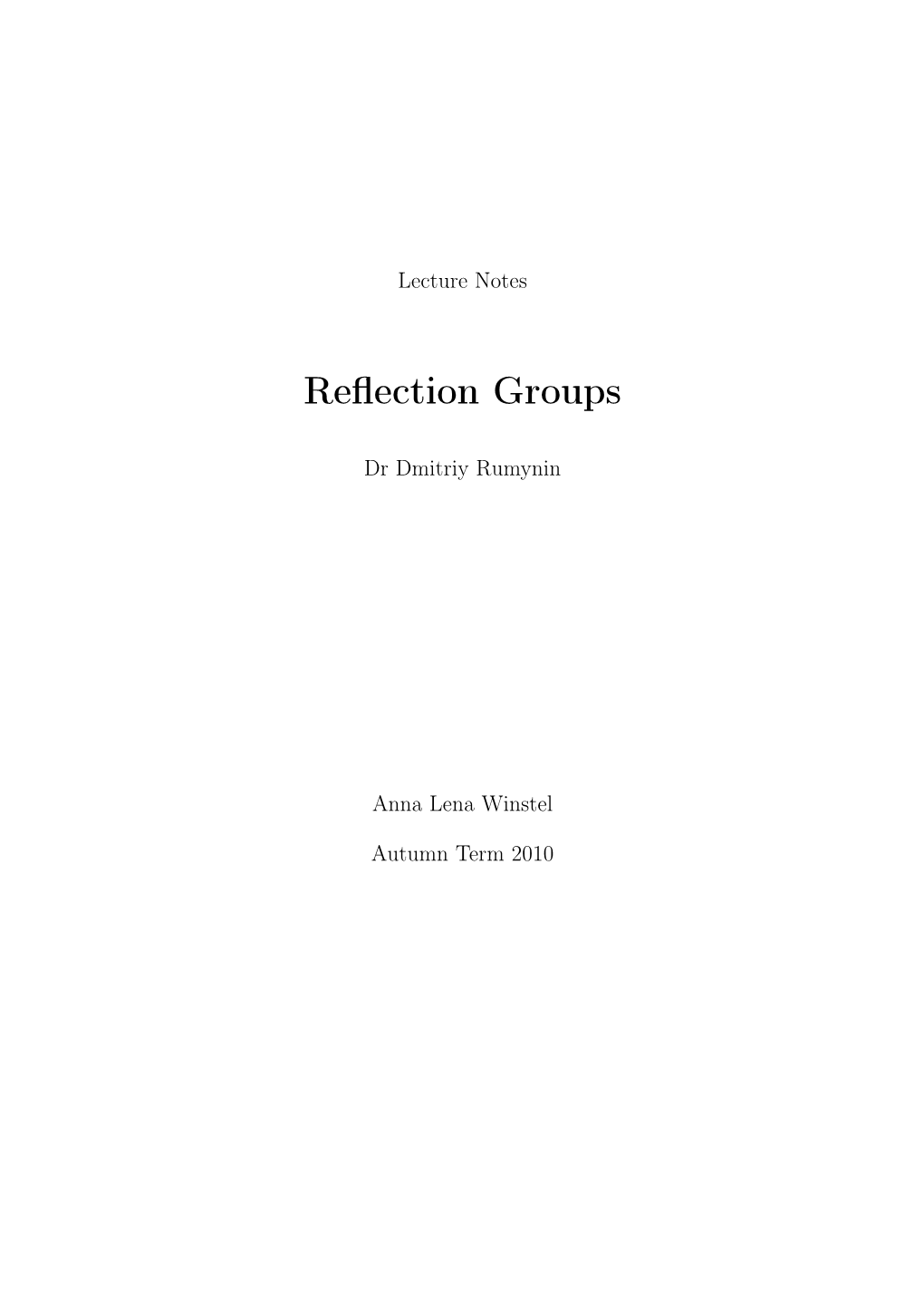 Reflection Groups 3