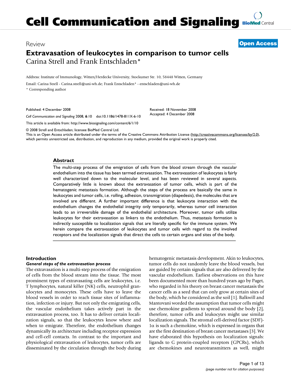 Cell Communication and Signaling Biomed Central