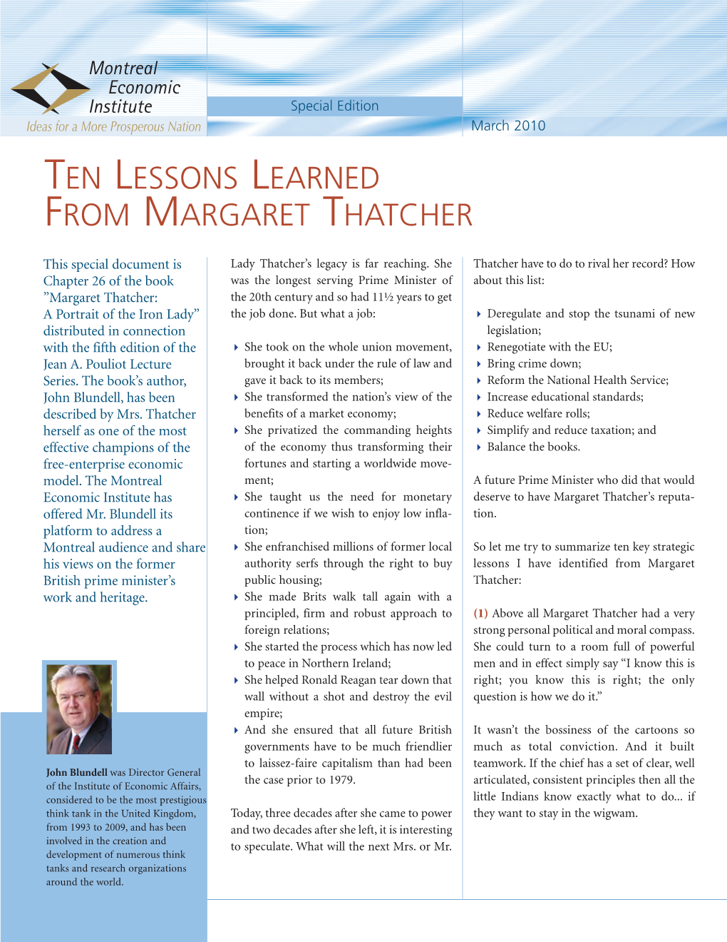 Ten Lessons Learned from Margaret Thatcher