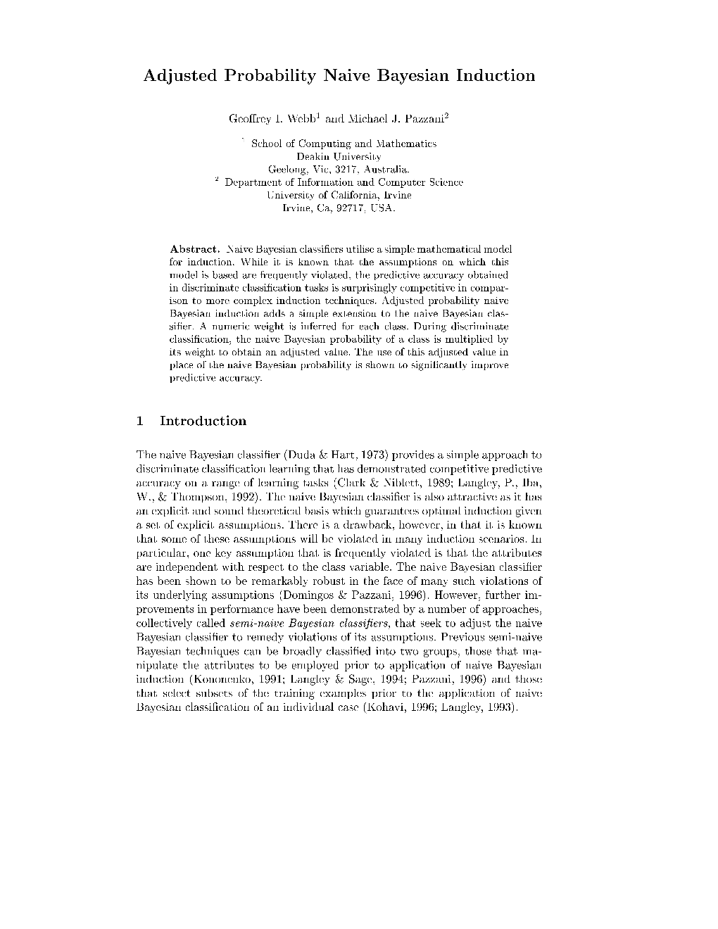 Adjusted Probability Naive Bayesian Induction