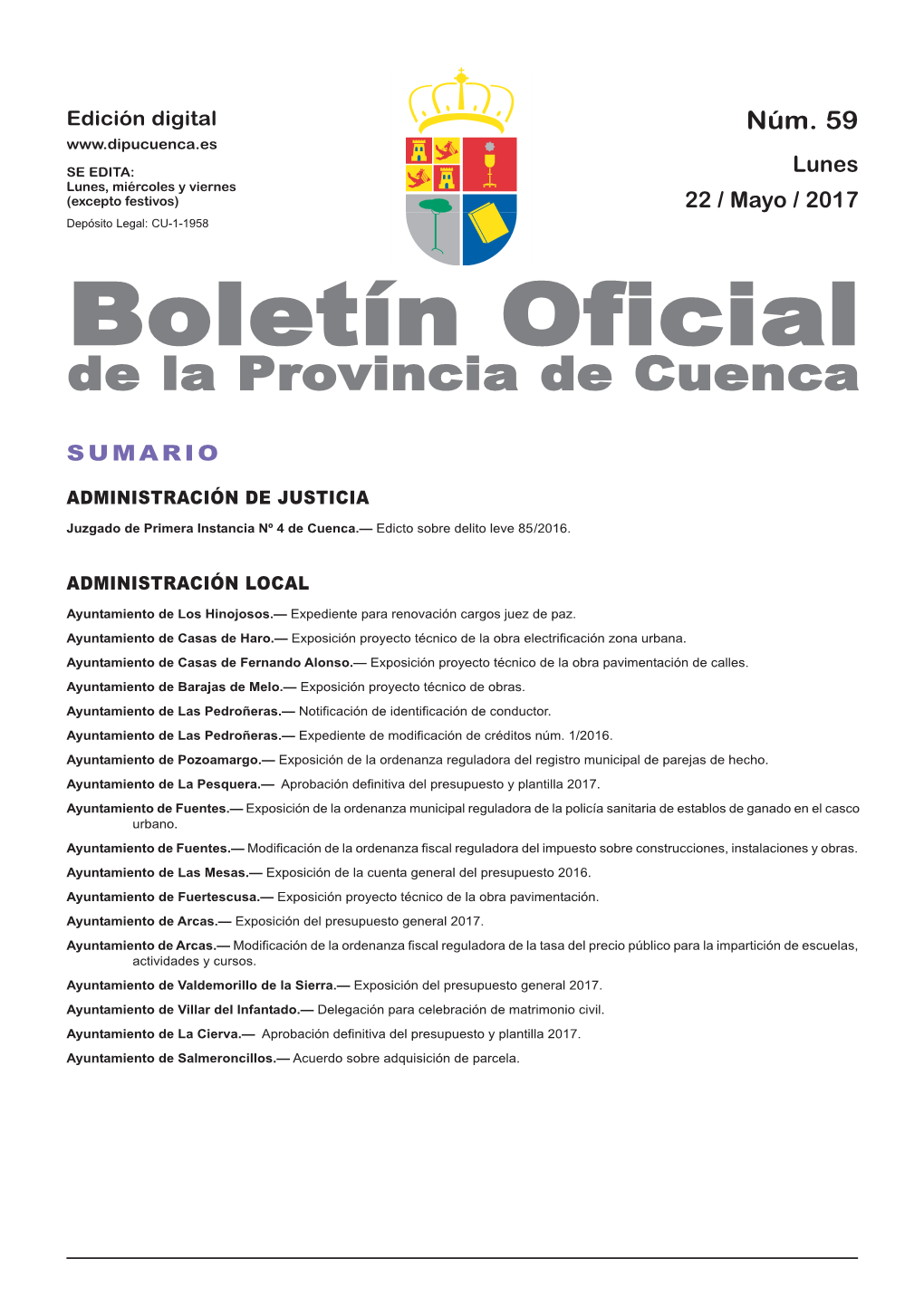 Boletín Oficial De La Provincia De Cuenca Sumario Administración De Justicia