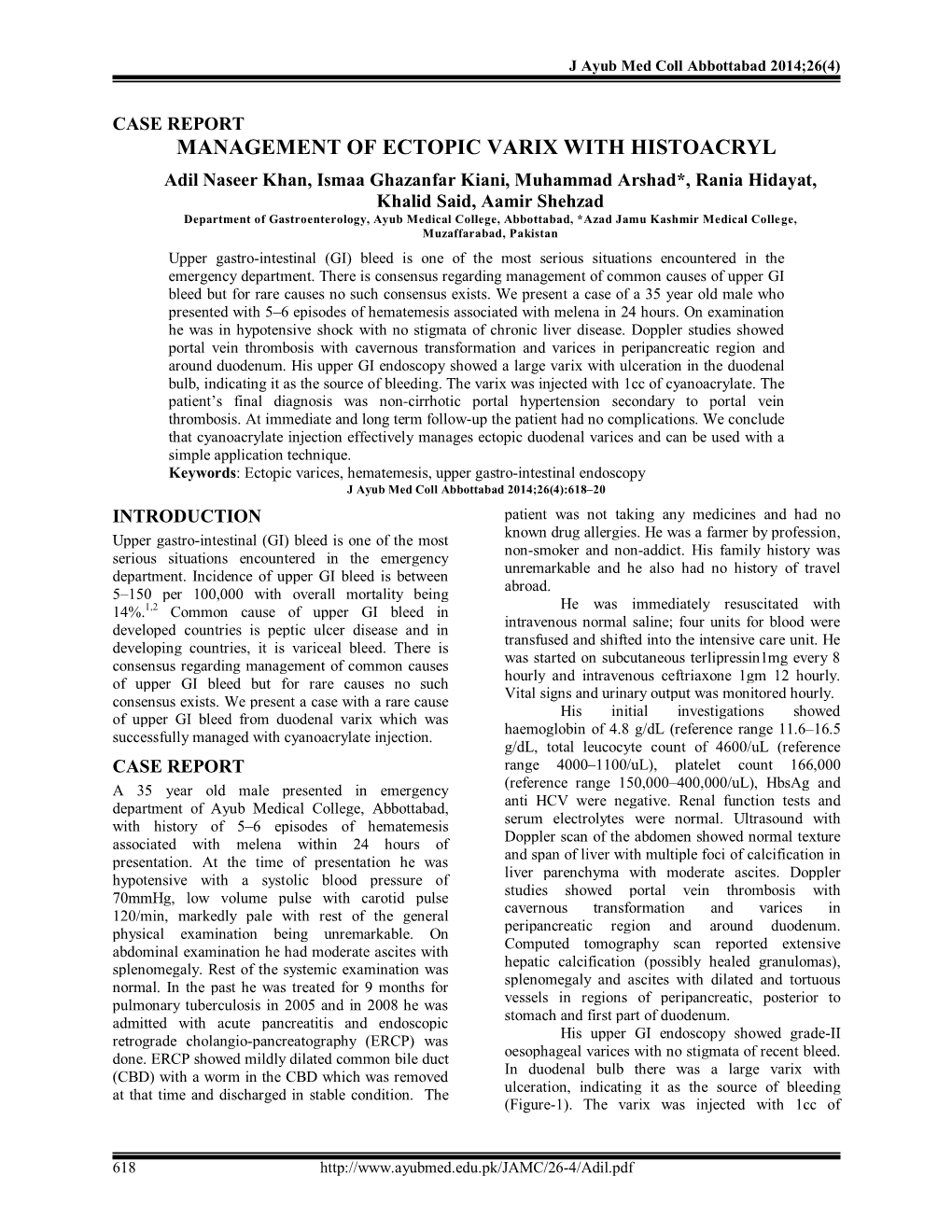 Management of Ectopic Varix with Histoacryl