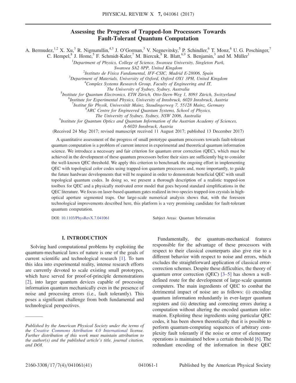 Assessing the Progress of Trapped-Ion Processors Towards Fault-Tolerant Quantum Computation