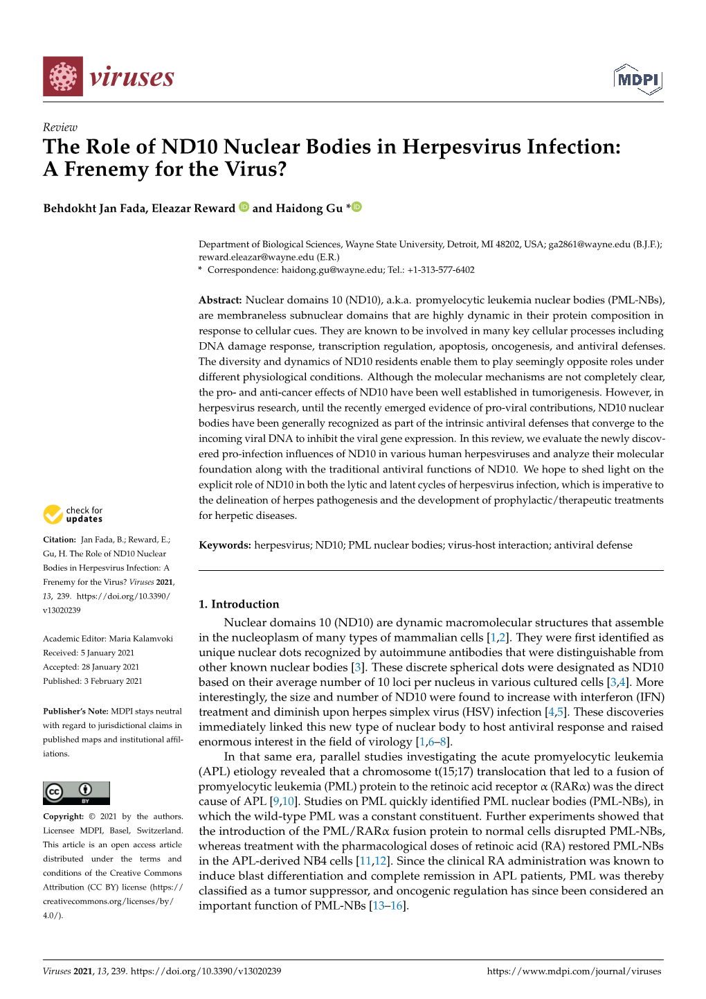 The Role of ND10 Nuclear Bodies in Herpesvirus Infection: a Frenemy for the Virus?