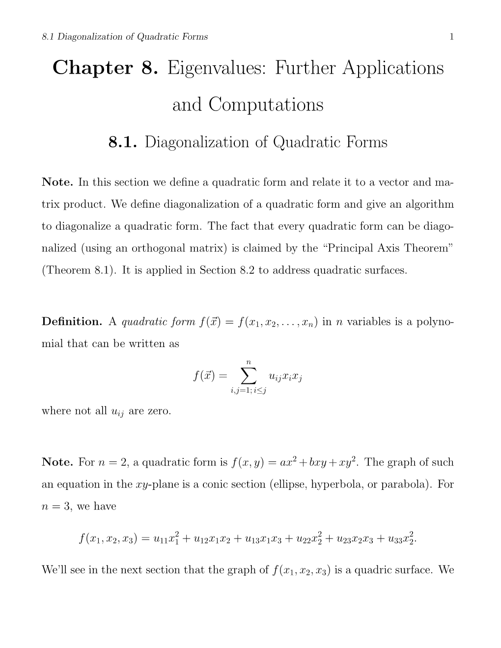 Chapter 8. Eigenvalues: Further Applications and Computations