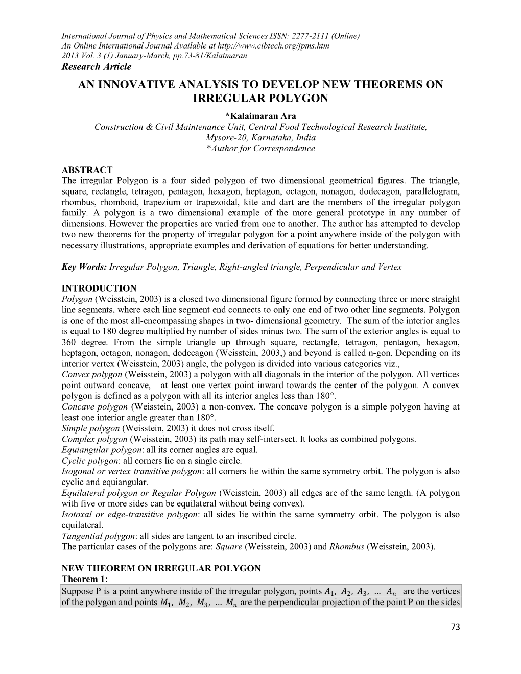 An Innovative Analysis to Develop New Theorems on Irregular Polygon