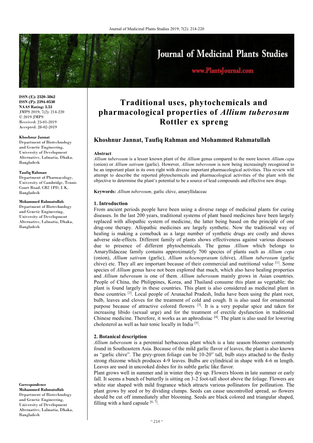 Traditional Uses, Phytochemicals and Pharmacological Properties Of