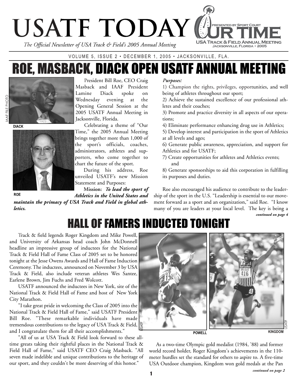 Usatf Today the Official Newsletter of USA Track & Field’S 2005 Annual Meeting