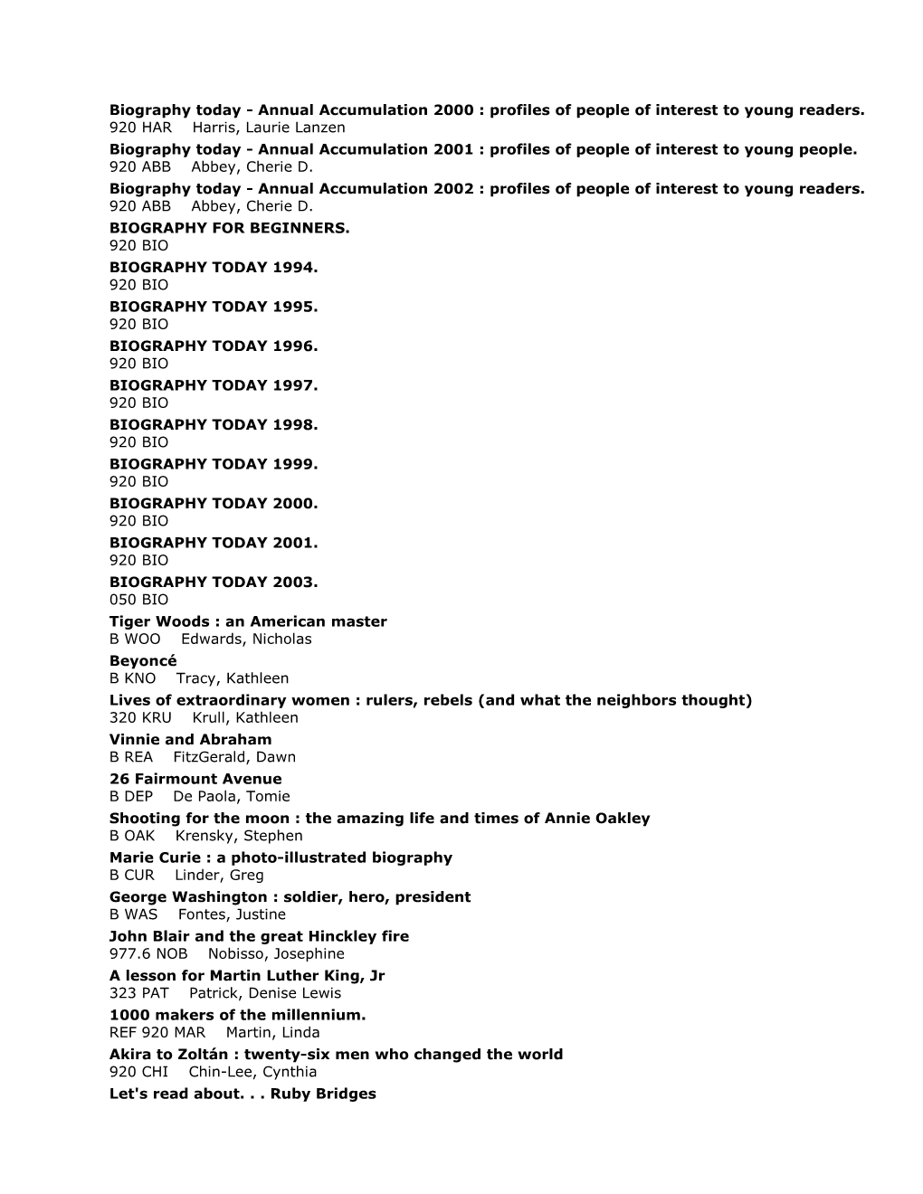 Biography Today - Annual Accumulation 1999 : Profiles of People of Interest to Young Readers