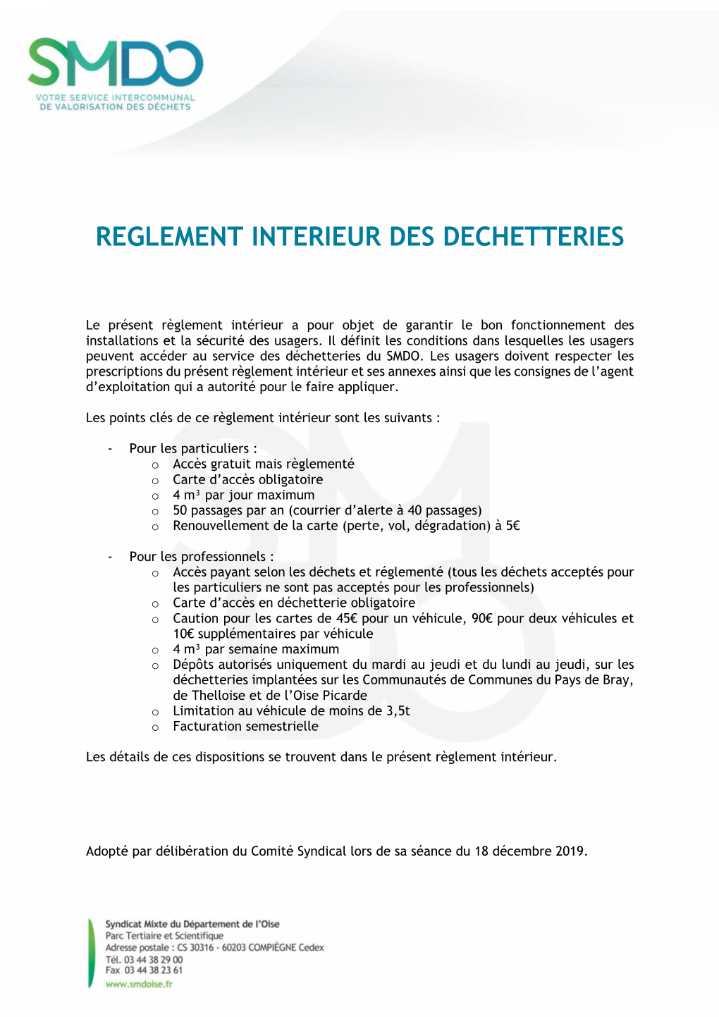 Reglement Interieur Des Dechetteries