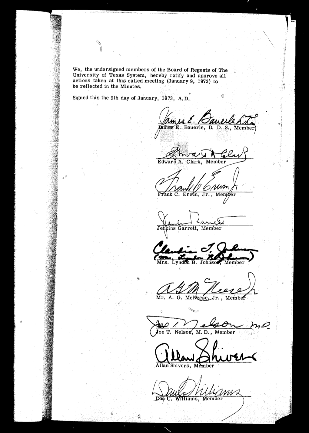 Board Minutes for January 9, 1973
