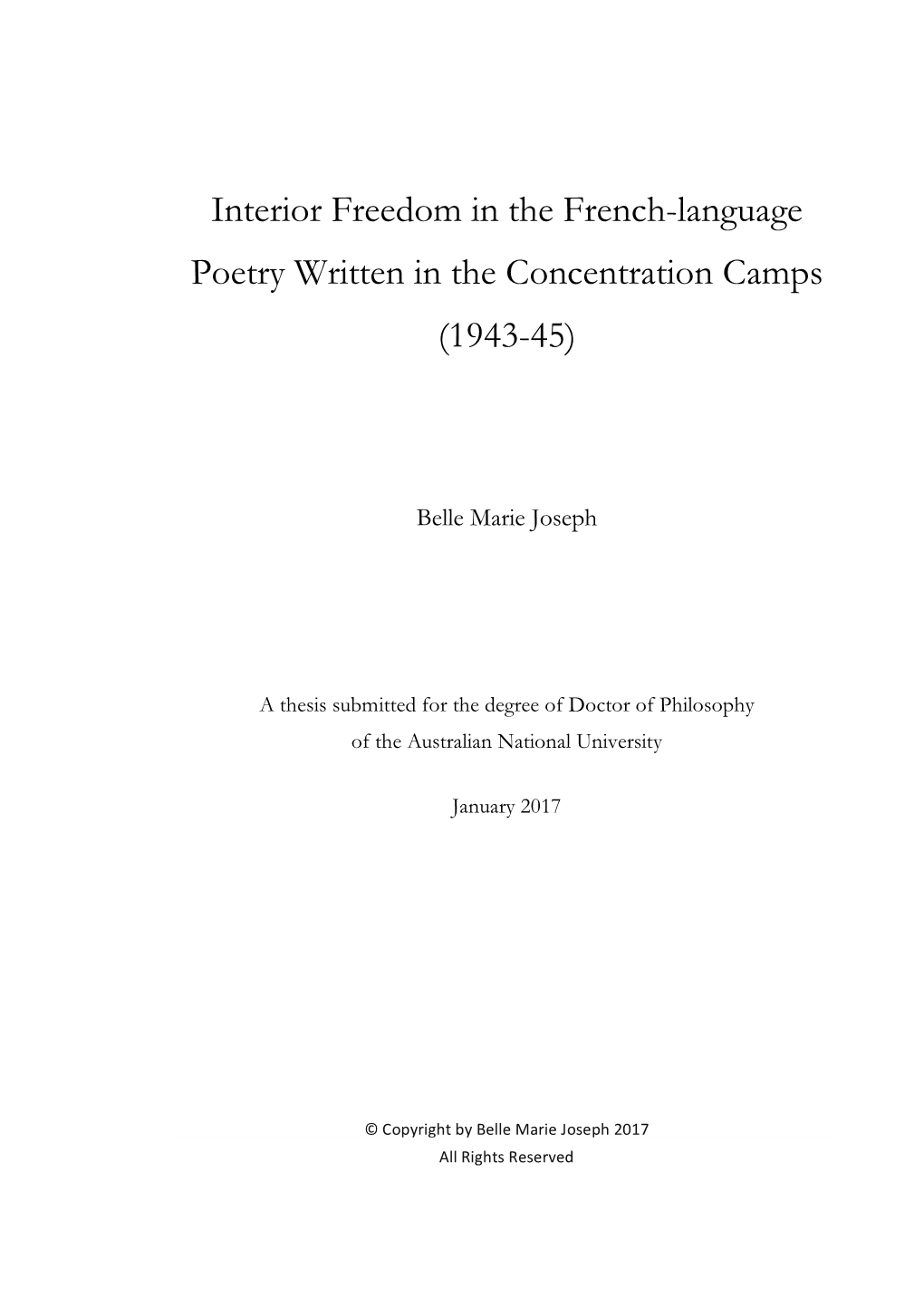 Interior Freedom in the French-Language Poetry Written in the Concentration Camps (1943-45)