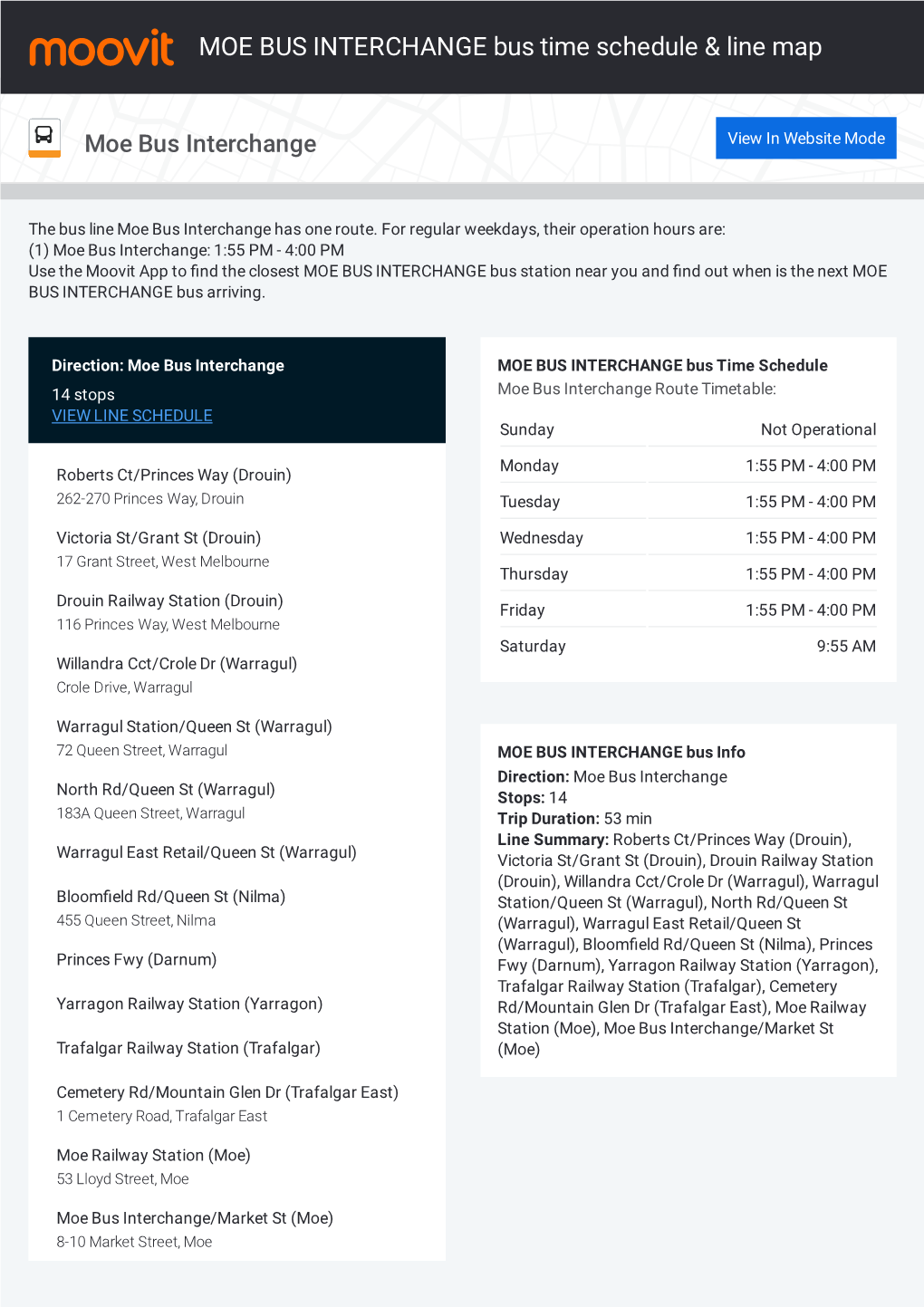 MOE BUS INTERCHANGE Bus Time Schedule & Line Route