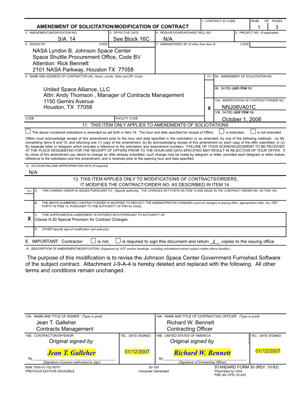 Nsn 7540-01-152-8070 30-105 Standard Form 30 (Rev. 10-83)