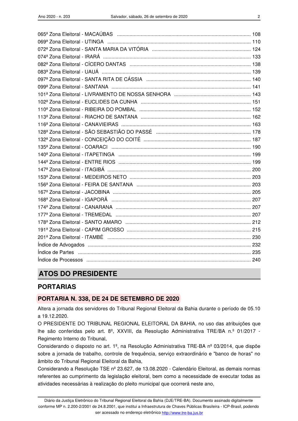 Altera a Jornada Dos Servidores Do Tribunal Regional Eleitoral Da Bahia Durante O Período De 05.10 a 19.12.2020