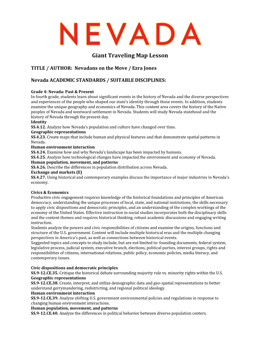 Nevadans on the Move / Ezra Jones