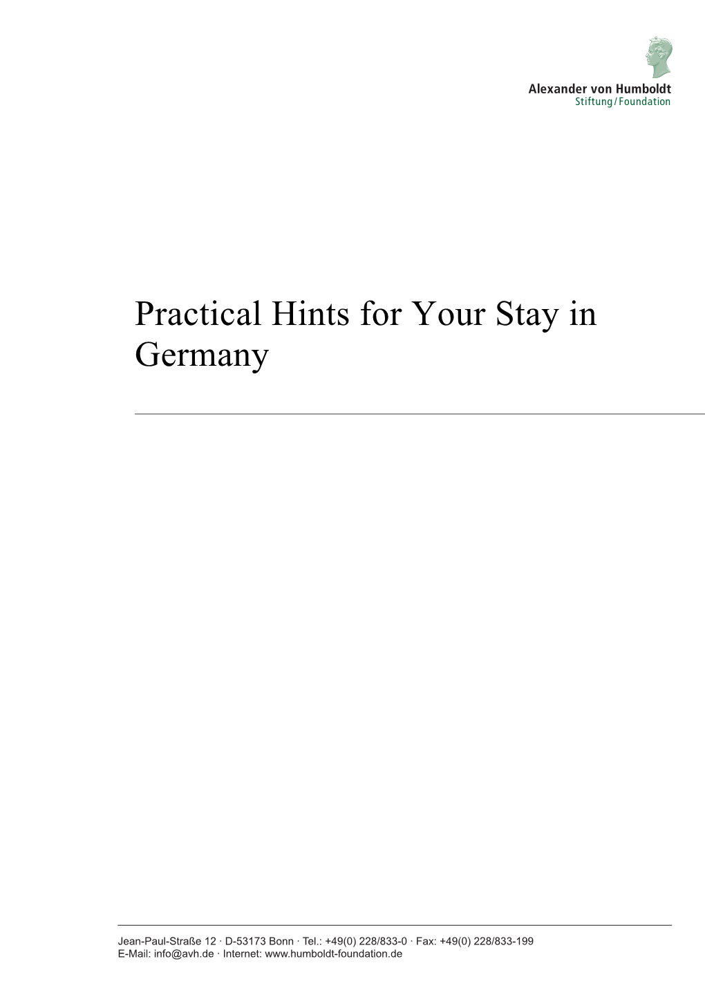 Practical Hints for Your Stay in Germany