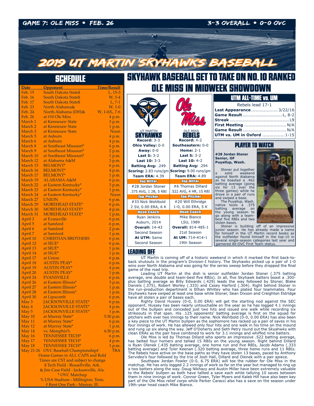 2019 Ut Martin Skyhawks Baseball Schedule Skyhawk Baseball Set to Take on No