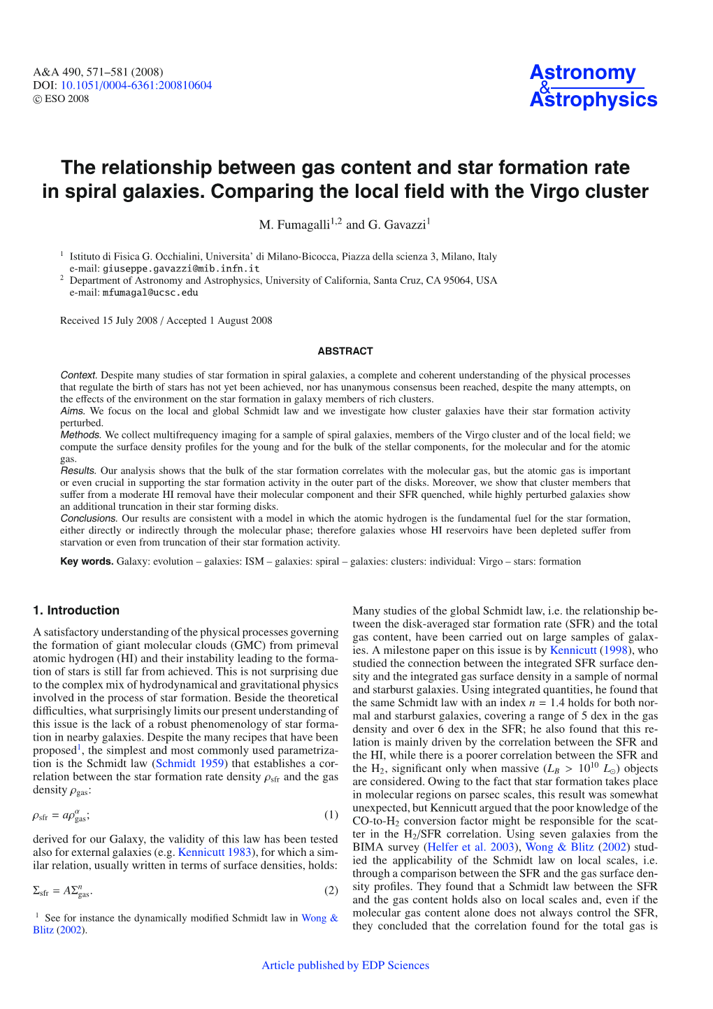 The Relationship Between Gas Content and Star Formation Rate in Spiral Galaxies