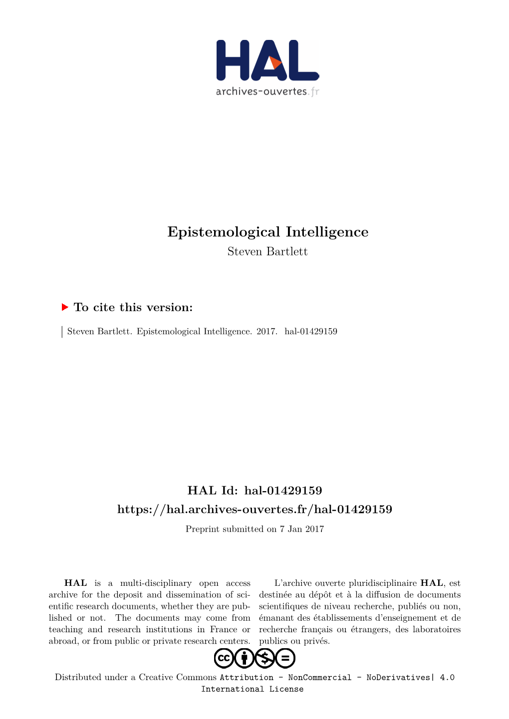 Epistemological Intelligence Steven Bartlett