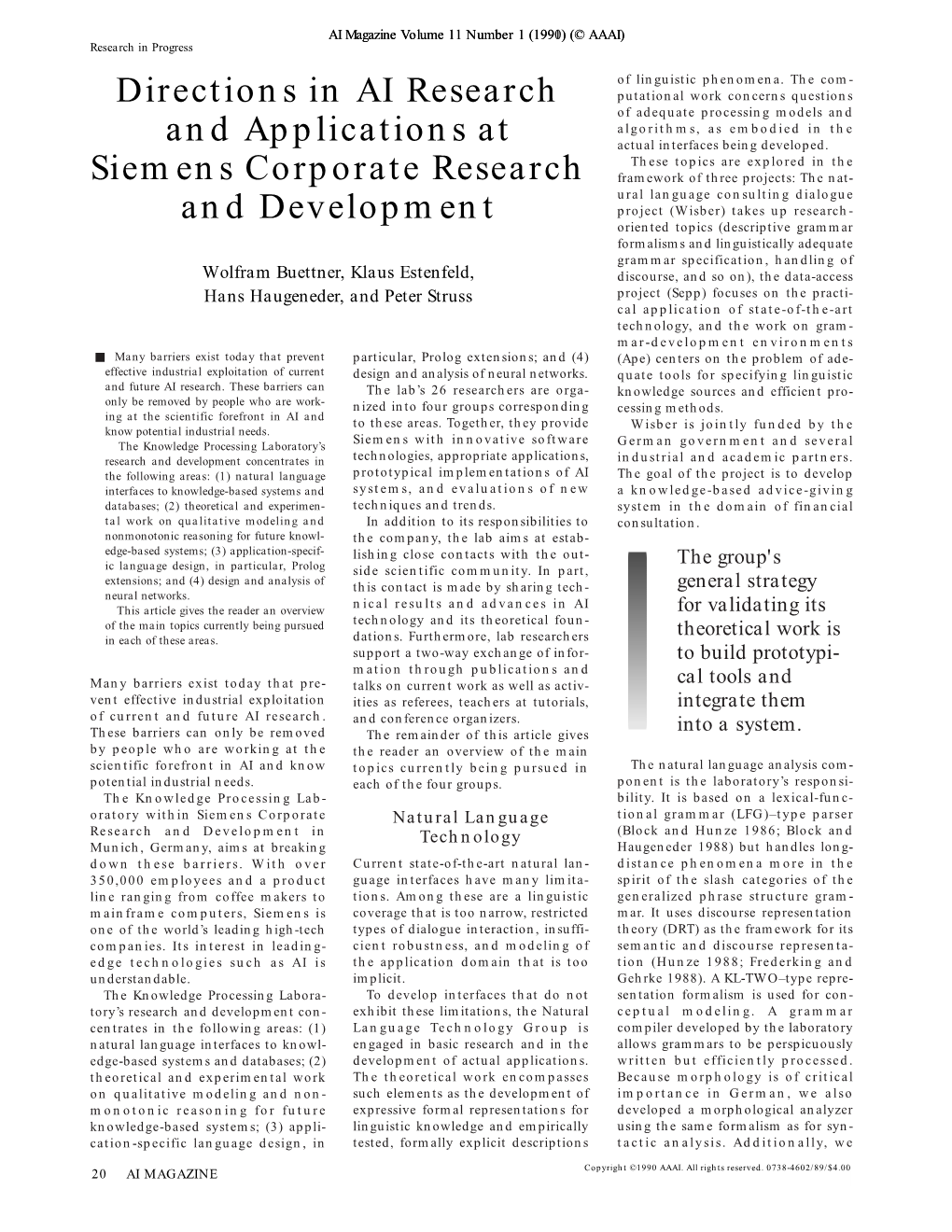 Directions in AI Research and Applications at Siemens Corporate