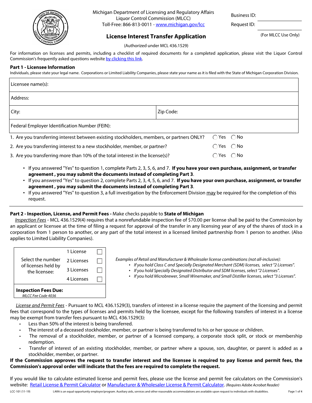 License Interest Transfer Application