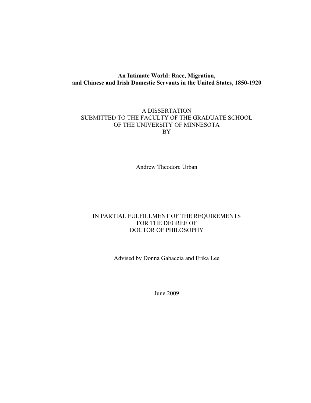 Race, Migration, and Chinese and Irish Domestic Servants in the United States, 1850-1920